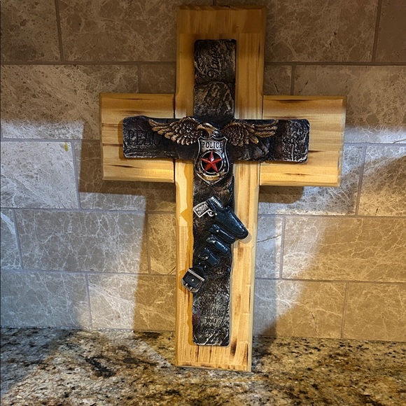 Other - Cross, Handmade Wooden cross Peace, Grace, Police Design, 14 1/2” x 9 1/2”
